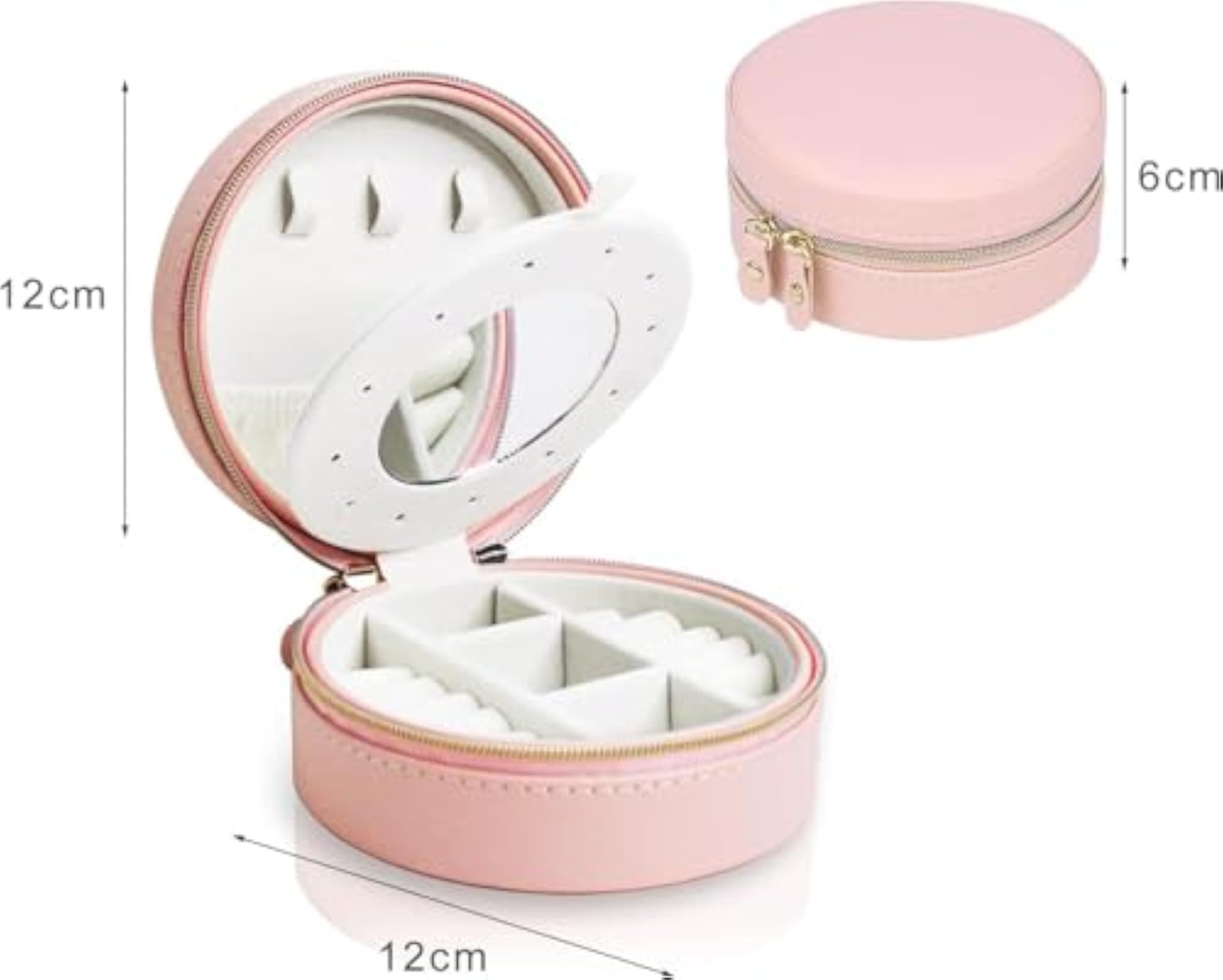 Portable Round PU Leather Jewelry Organizer Box with Mirror